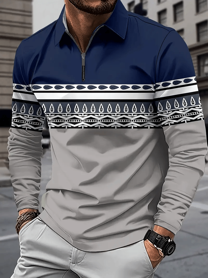 Camisa polo ejecutivo clásico rayas estampado cierre para hombre