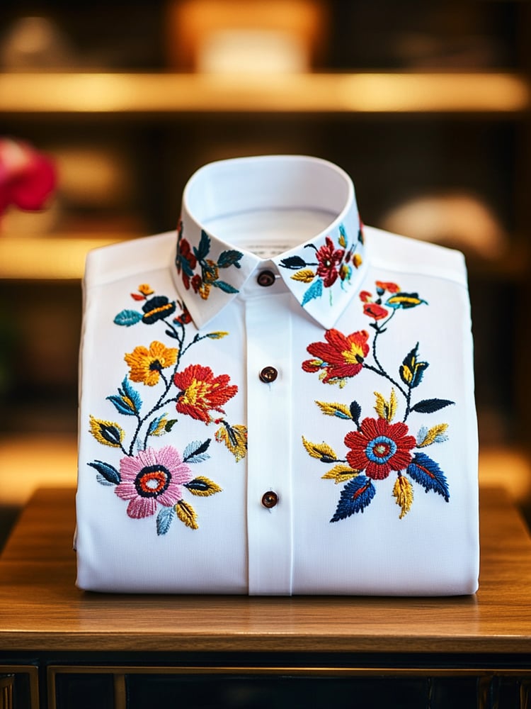 Camisa ejecutivo casual floral solapa de manga corta para hombre