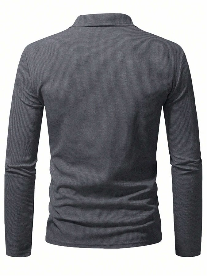 Camisa polo Waffle casual de color sólido Half Button para hombre