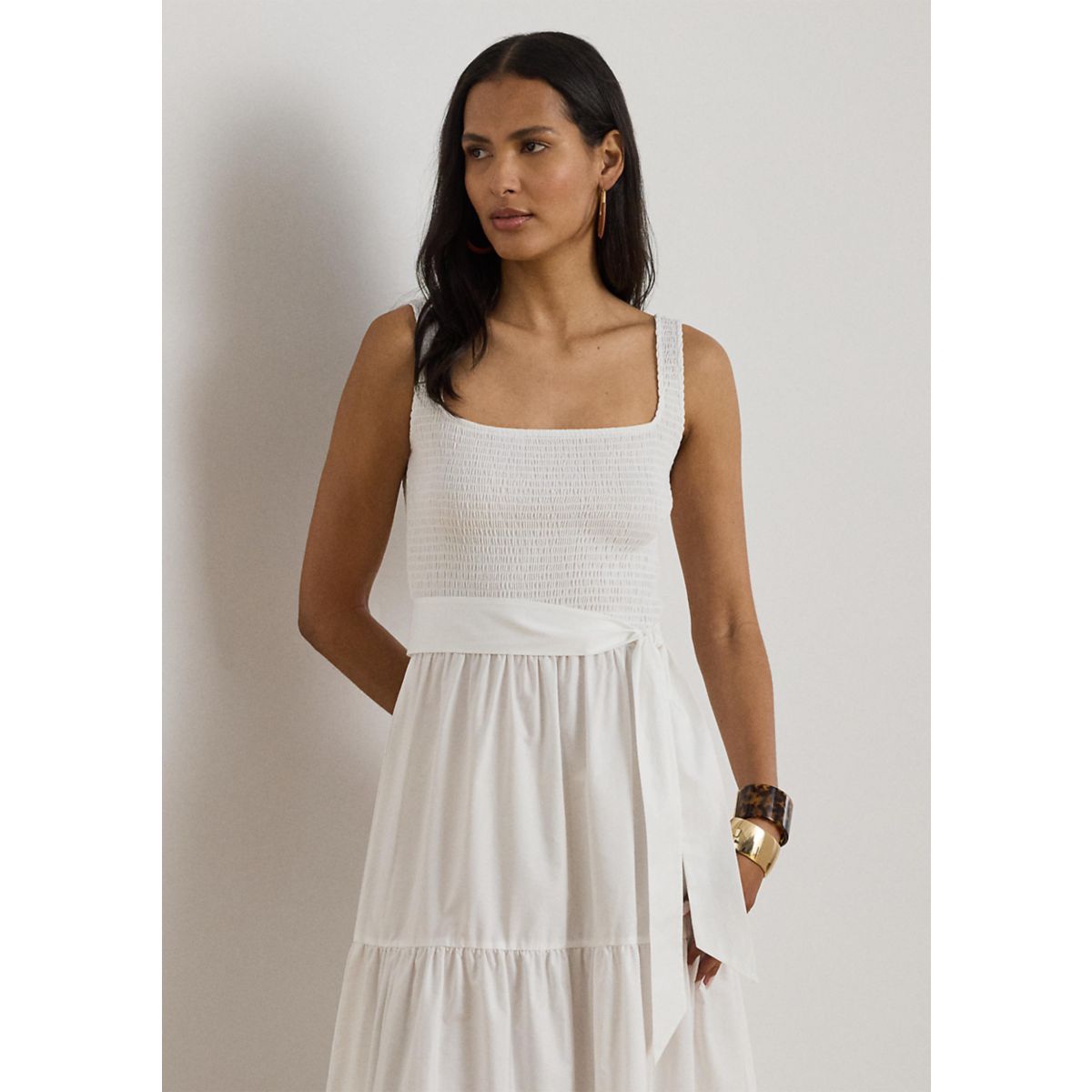 Belted Jersey & Broadcloth Tiered Dress - 4