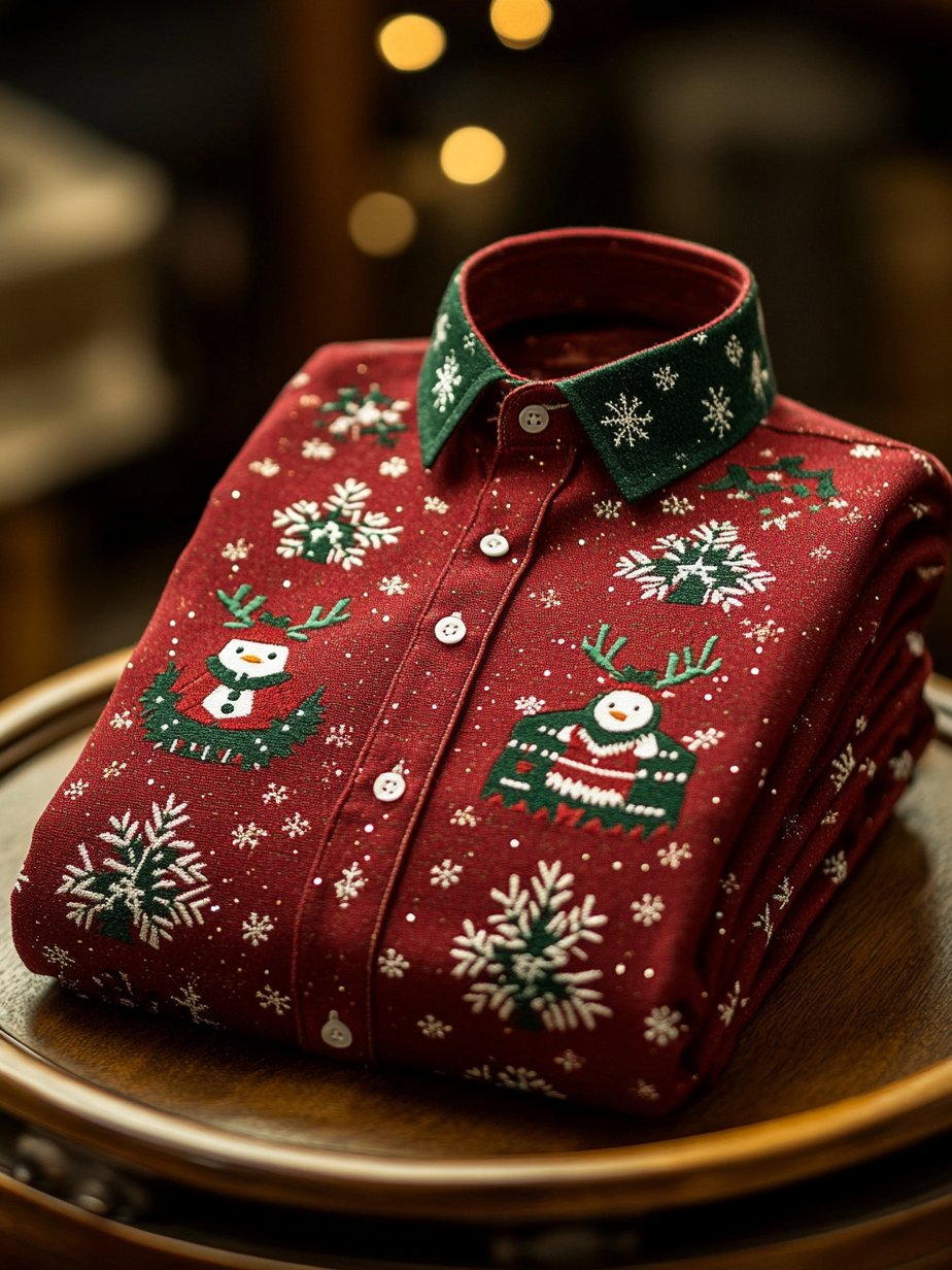 Camisa ejecutivo Christmas estampado de manga larga para hombre