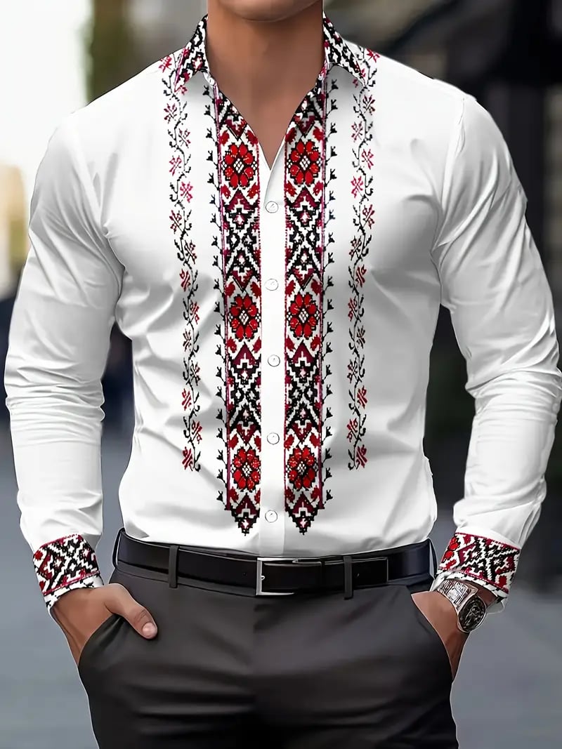 Camisa Street Style ejecutivo casual estampado de manga larga para hombre