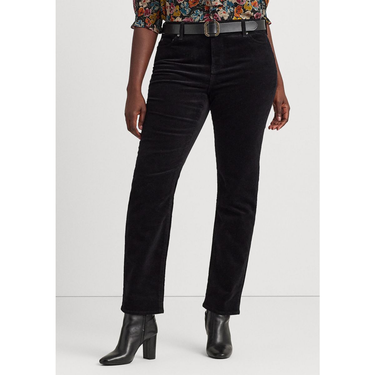 Plus Size Corduroy Mid Rise Straight Pants - 7