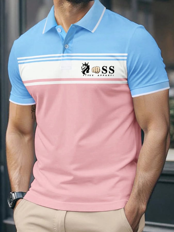 Casual retro ejecutivo Contrast Color Polo para hombre