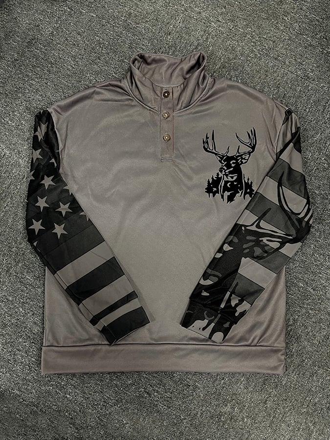 Sudadera Western Style estampado Stand cuello Button para hombre