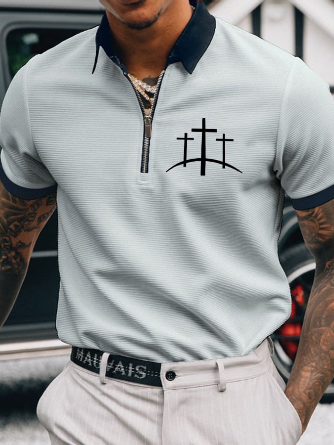 Camisa polo Faith Cross estampado casual para hombre