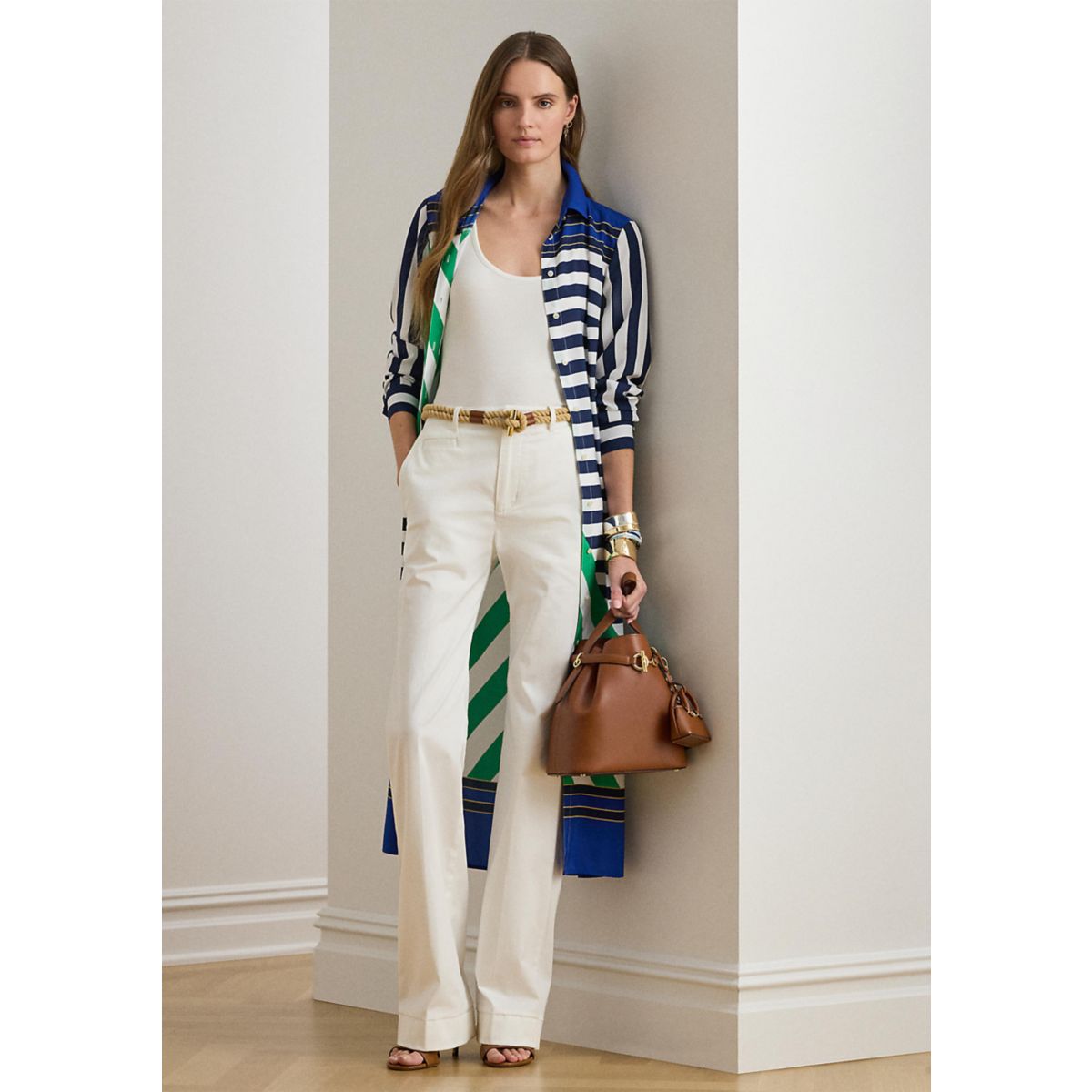 Striped Crepe Shirtdress - 5