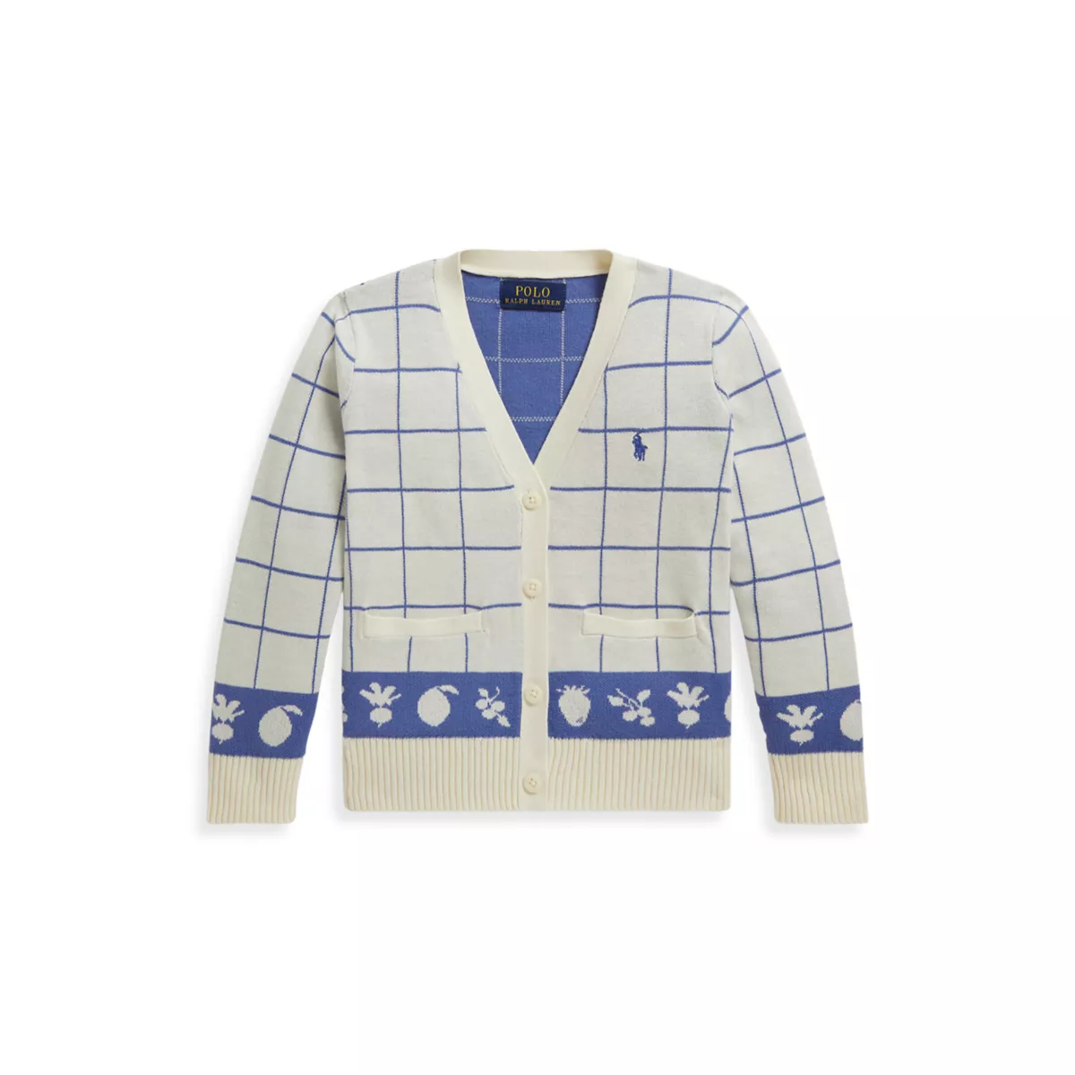 Girls 2-6x Windowpane Cotton V-Neck Cardigan - 1
