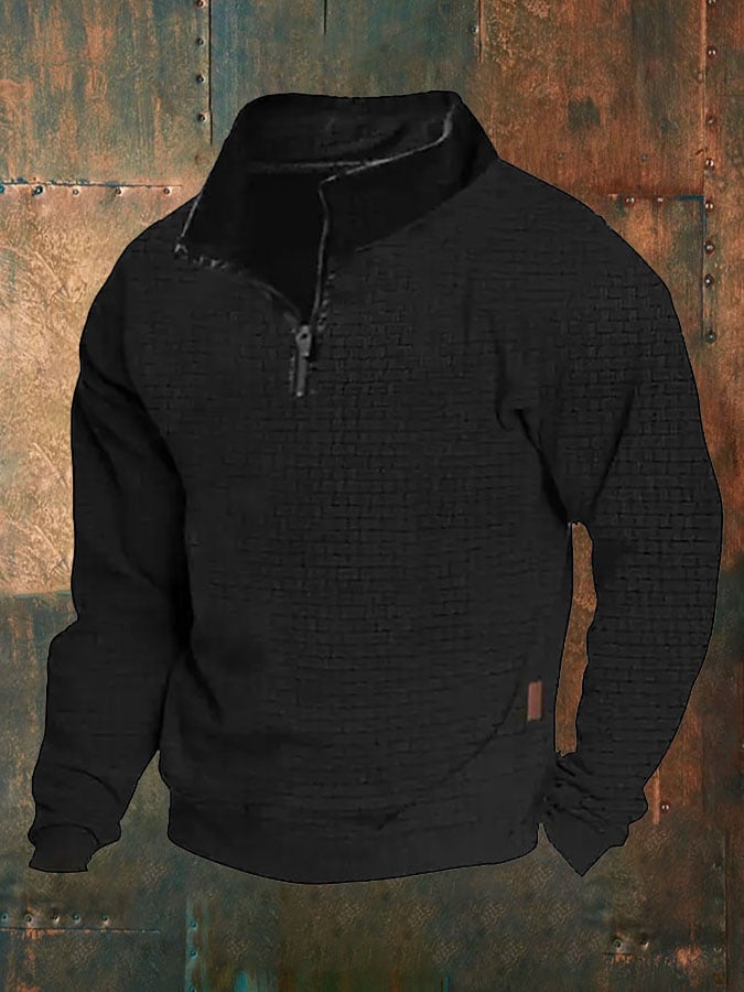 Sudadera de color sólido retro Half-Zip para hombre