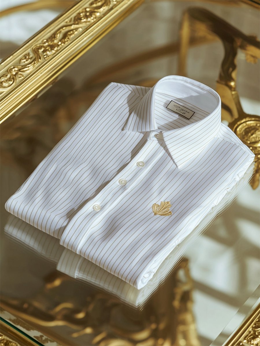 Camisa ejecutivo casual a rayas Logo estampado de manga larga para hombre