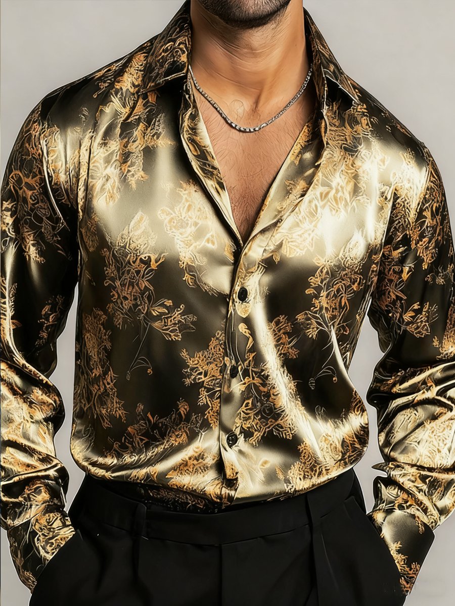 Camisa de lujo retro floral de manga larga para hombre