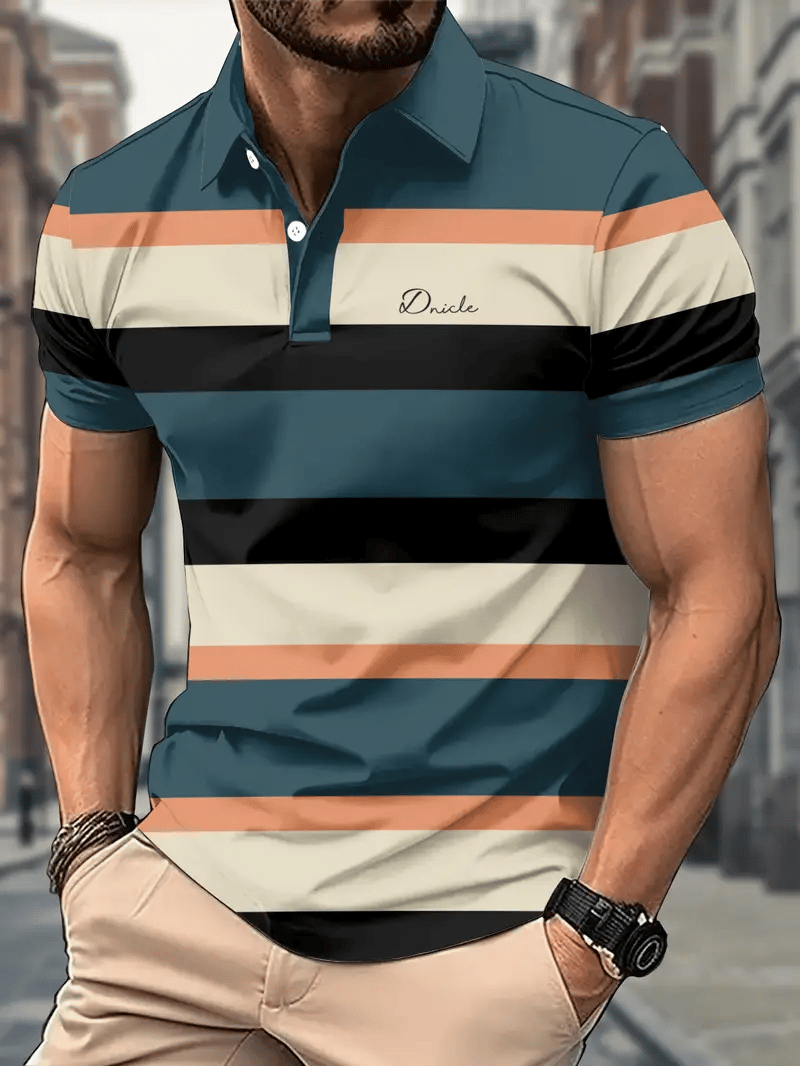 Camisa polo ejecutivo rayas Logo con botones de manga corta para hombre