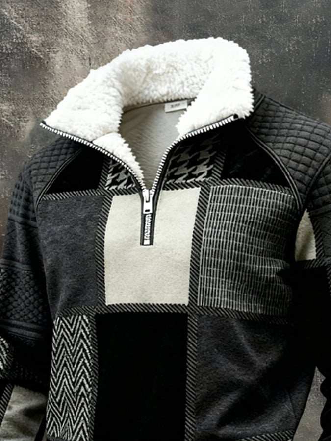 Sudadera retro texturizado estampado with Fur cuello para hombre