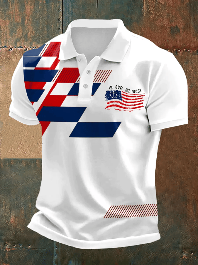 Camisa polo Independence Day Faith estampado casual para hombre