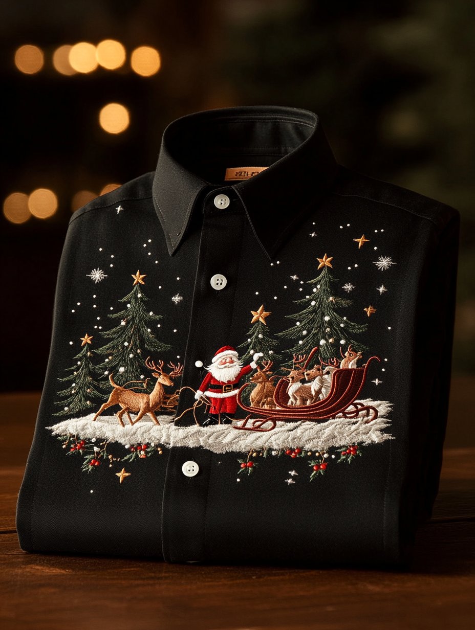 Camisa ejecutivo de lujo Christmas Santa Claus estampado de manga larga para hombre