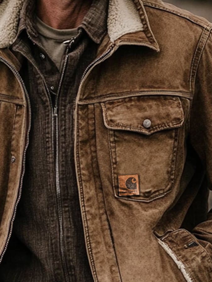 Chaqueta retro clásico desgastado casual Fur cuello bolsillo para hombre