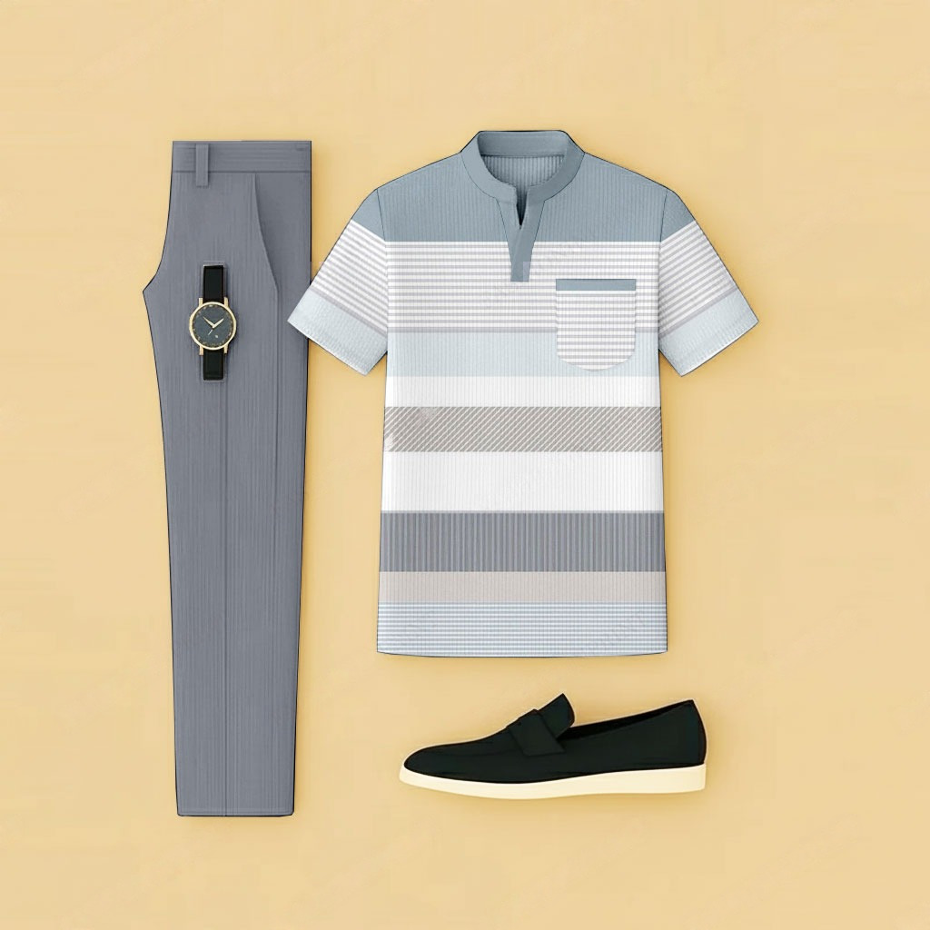 Conjunto de dos piezas casual Light-Colored Geometric estampado de manga corta camiseta And pantalón para hombre