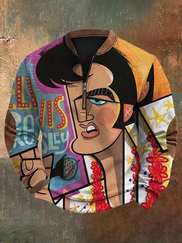 Sudadera de moda Art Music Character estampado cierre Neck para hombre