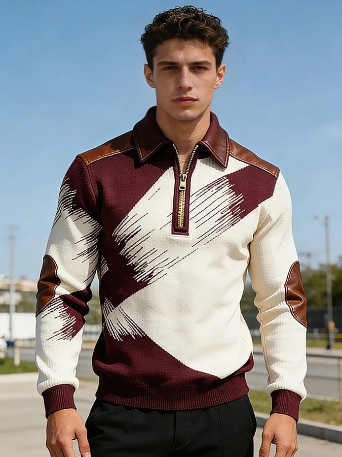 Sudadera retro en bloques de color estampado cierre para hombre