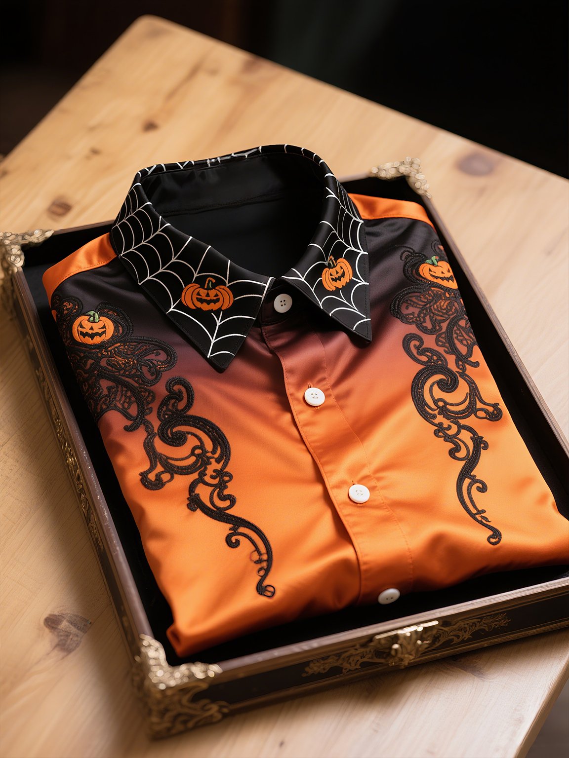 Camisa satén Luxe Halloween de manga larga con botones para hombre