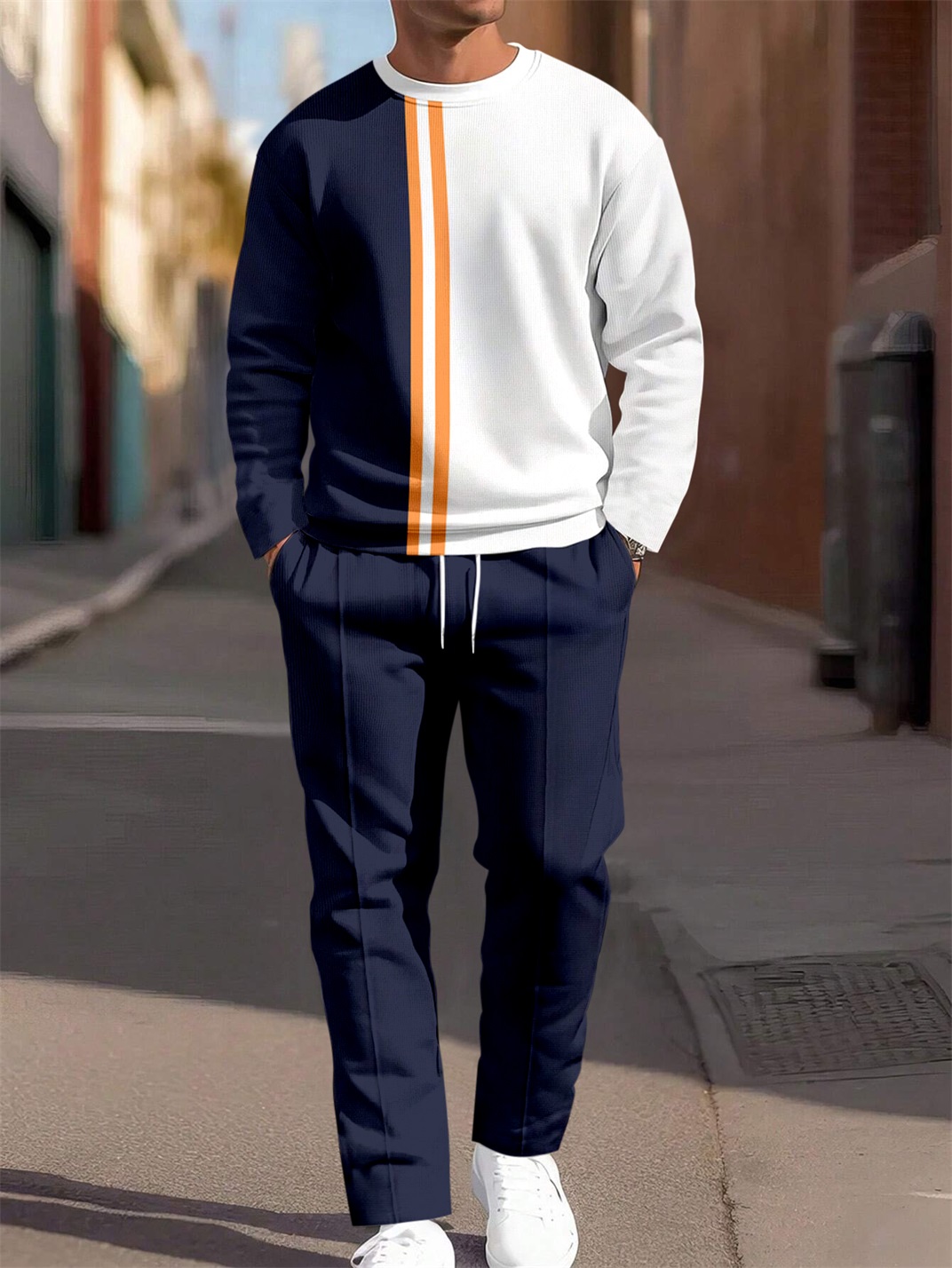 Simple en bloques de coloring Round Neck casual Sports Set 057 para hombre