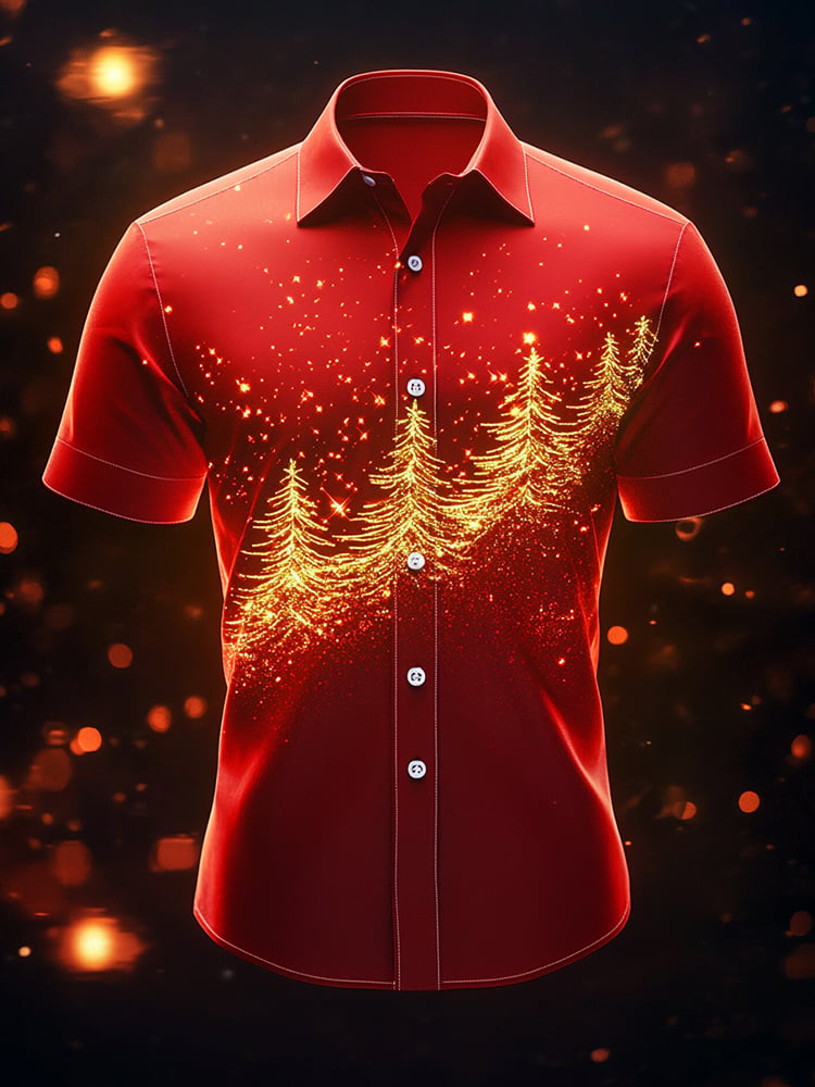 Camisa ejecutivo casual Christmas Tree solapa de manga corta para hombre