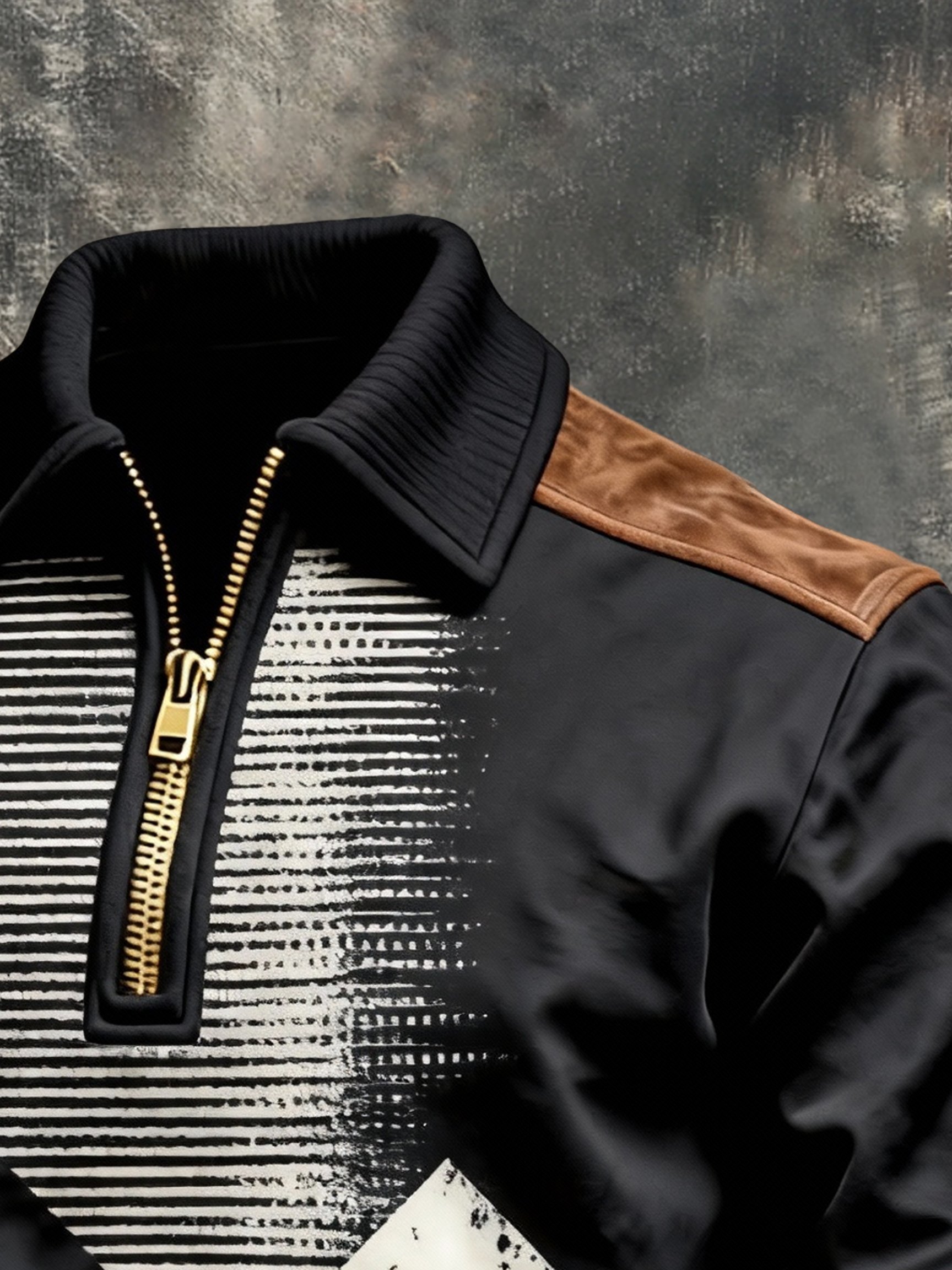 Sudadera vintage Color-Block estampado con cierre con gorrasucha para hombre