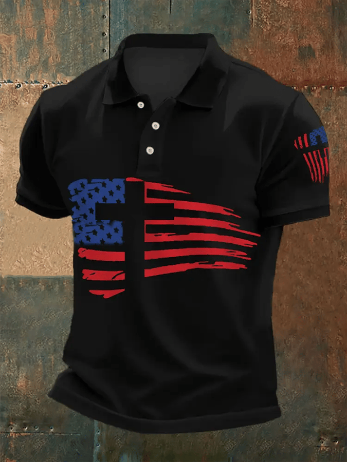 Camiseta Faith Cross America Flag estampado de manga corta POLO para hombre