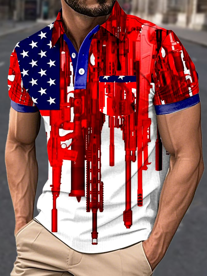 Camisa polo Independence Day Art estampado solapa Button para hombre