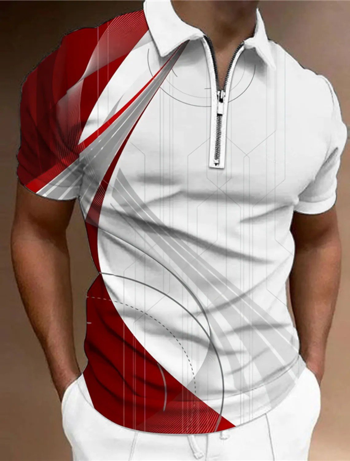 Camisa polo Contrast estampado casual Versatile para hombre