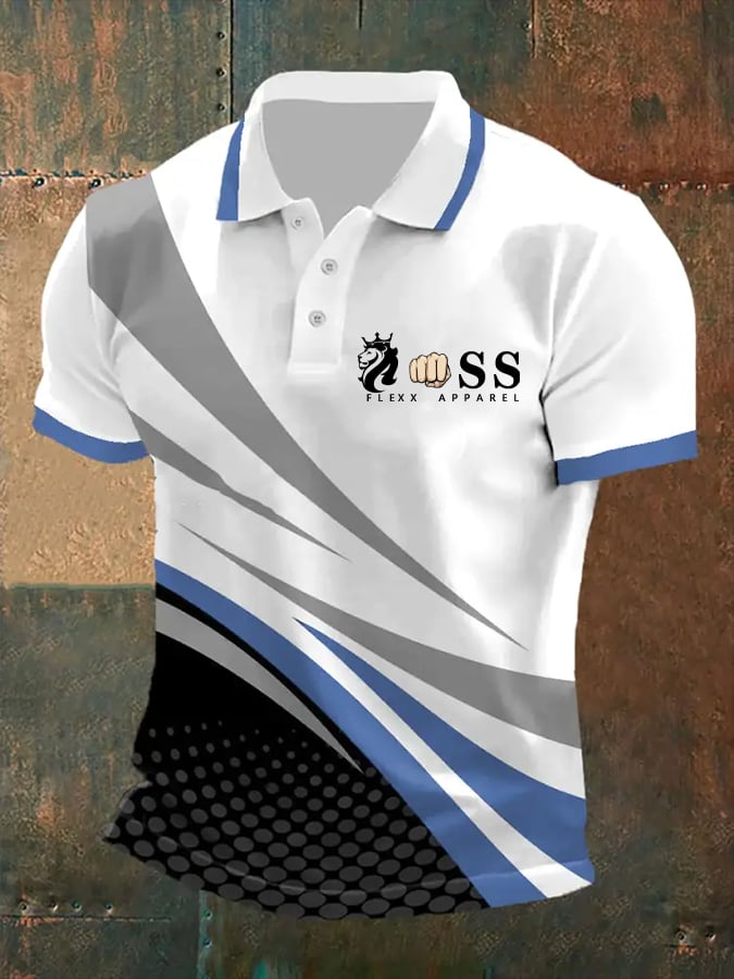 Camisa polo retro Letter estampado casual para hombre