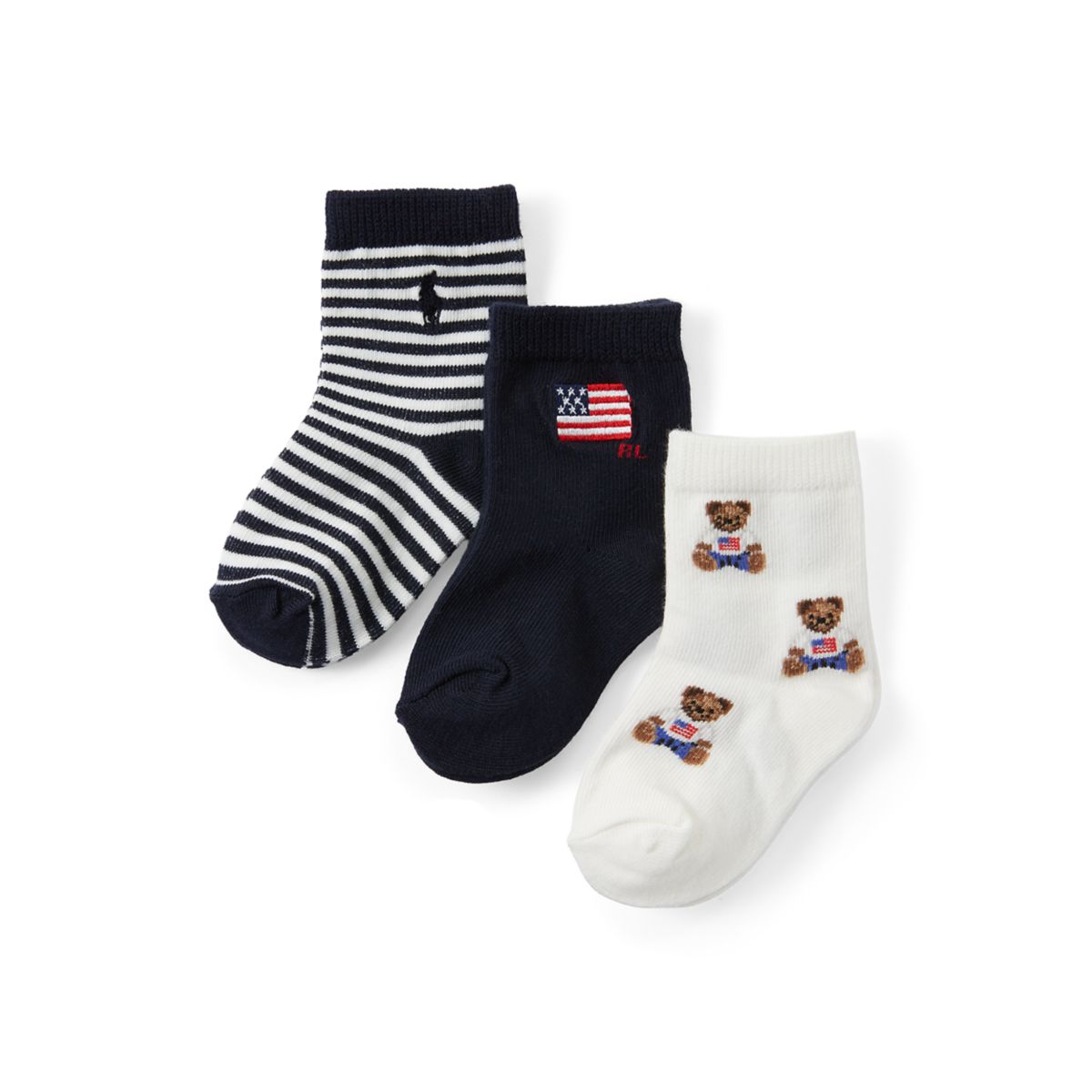 Baby Boys Americana Bear 3 Pack Socks - 1