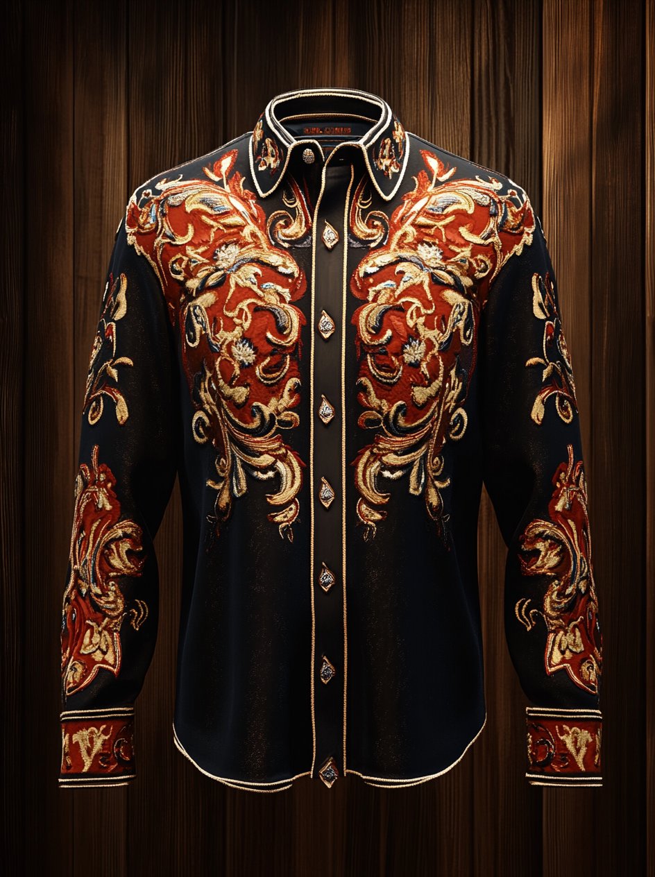 Camisa Western vintage Indian Totem estampado de manga larga para hombre