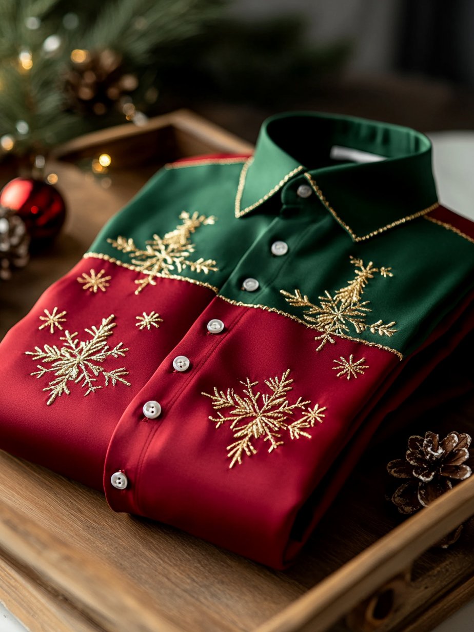 Camisa ejecutivo Christmas estampado de manga larga para hombre