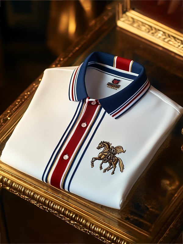 Camisa polo ejecutivo rayas Logo con botones de manga corta para hombre