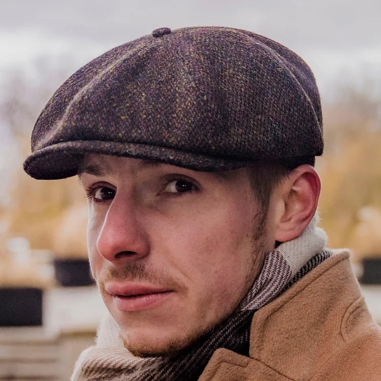 Gorras PEAKED Genuine Scottish Harris Tweed 8 Panels Man gorras Brown