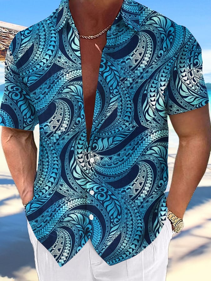para hombre Resort Hawaiian Print casual de manga corta camisa