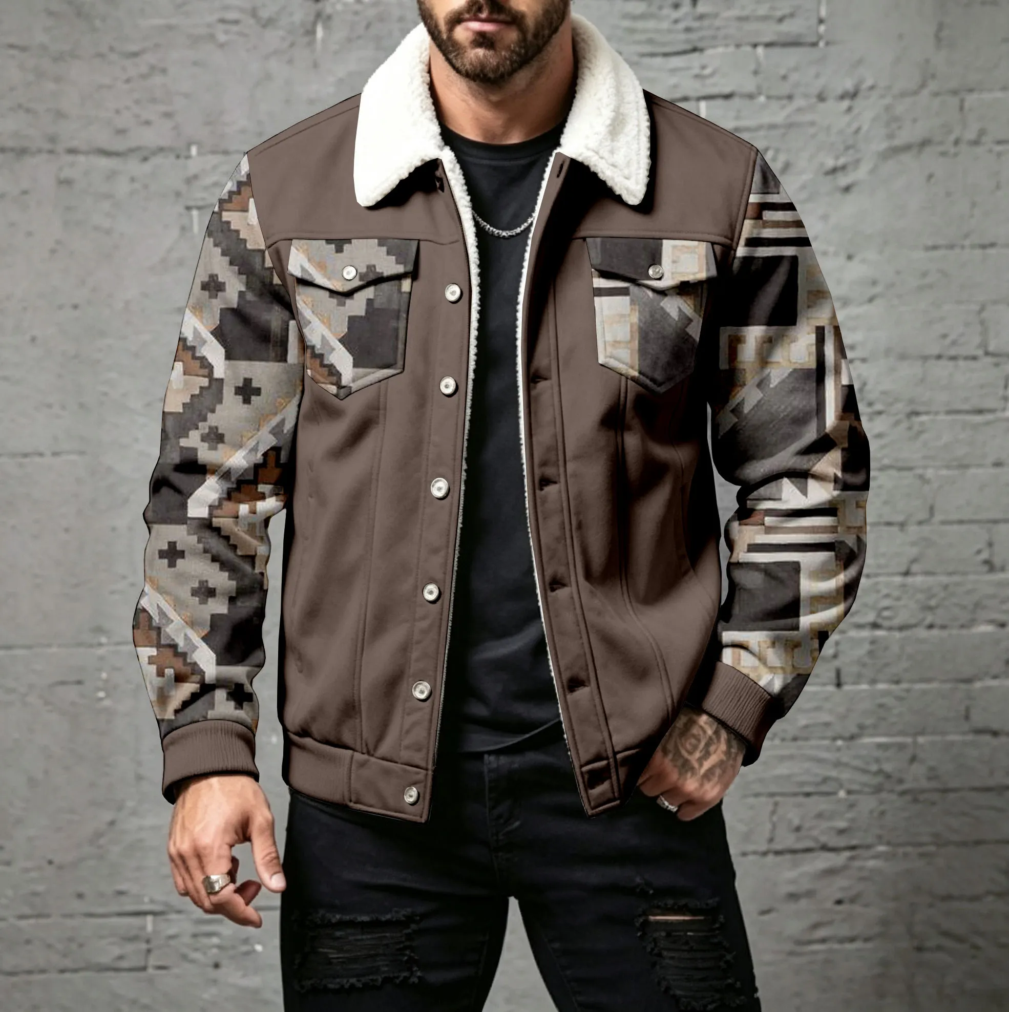 para hombre casual Camouflage Patchwork-Print Button-Front Cardigan