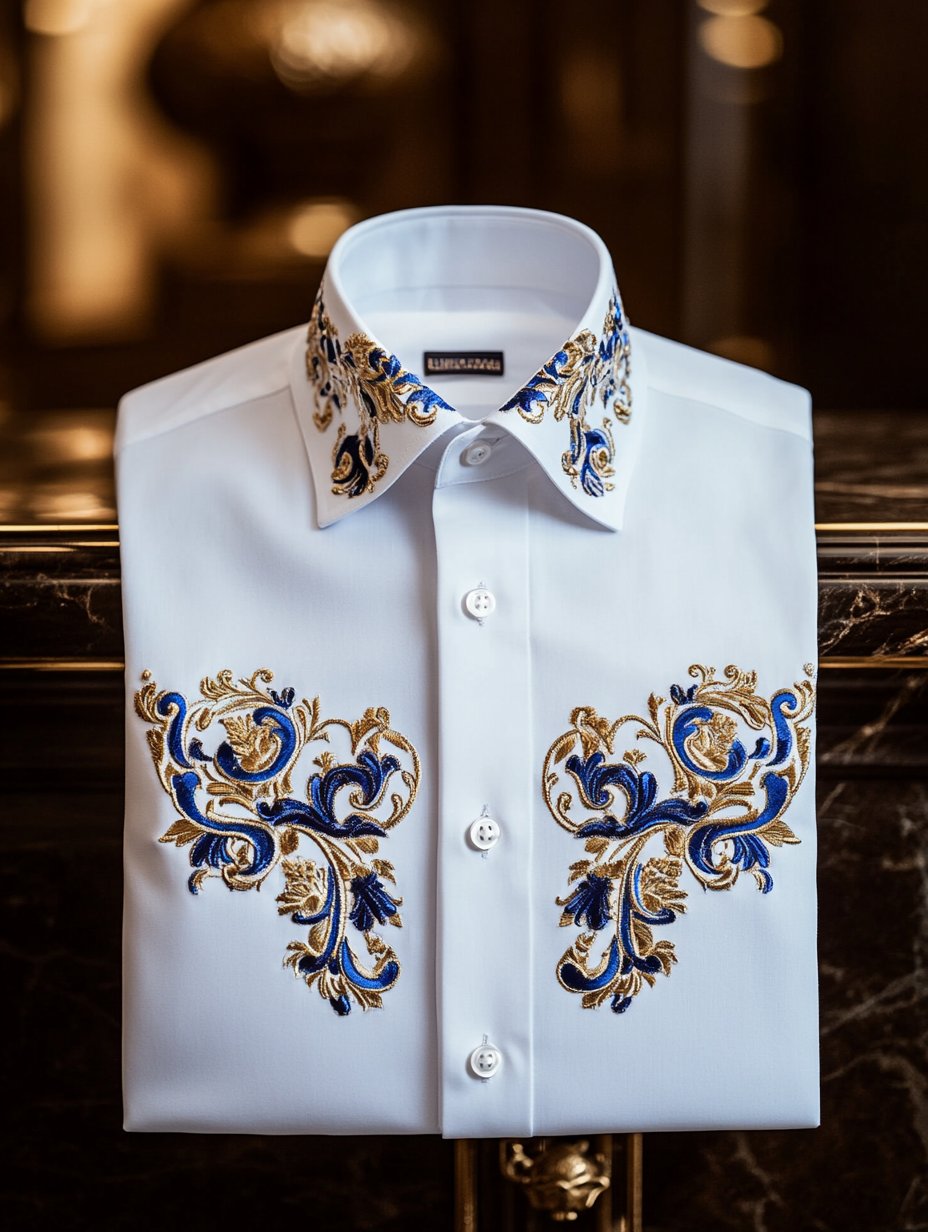 Camisa de lujo retro Contrast diseño de manga larga para hombre