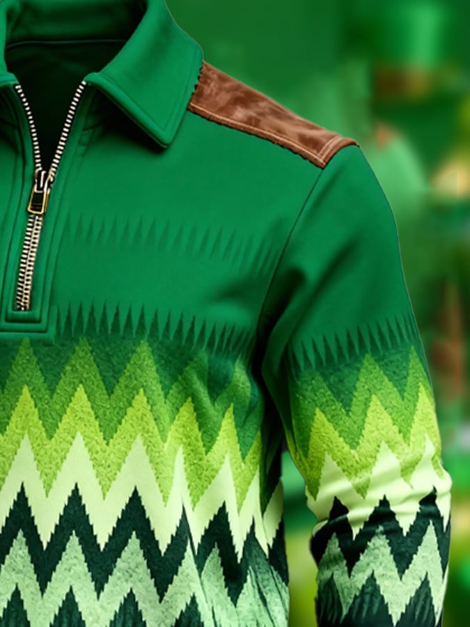 Sudadera St. Patrick's Day estampado Color-Block con cierre con gorrasucha para hombre