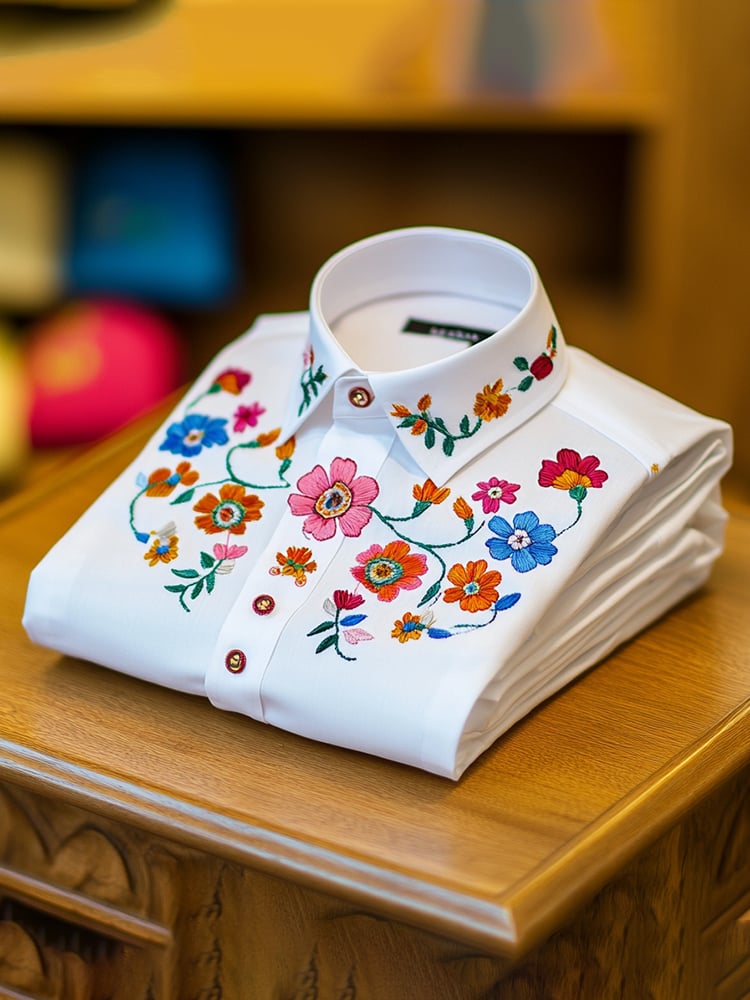 Camisa ejecutivo casual floral solapa de manga corta para hombre