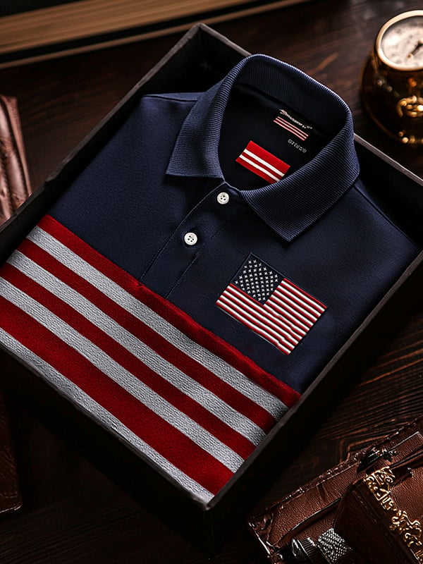 Camisa polo clásico ejecutivo Flag Independence Day de manga corta para hombre