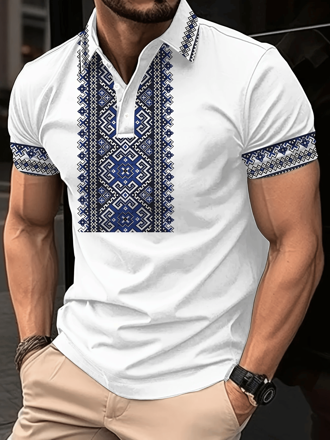 Camisa polo ejecutivo Logo con botones de manga corta para hombre