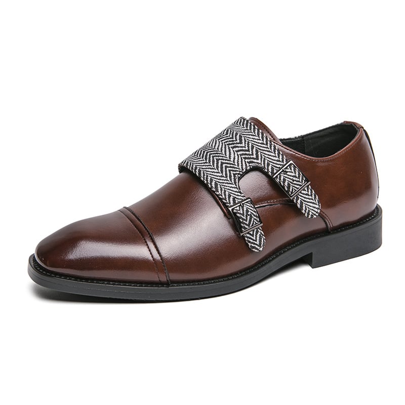 Zapatos ejecutivo casual Checkered Patchpara trabajo Double Monk Imitation Faux cuero para hombre