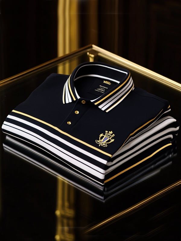 Camisa polo retro ejecutivo rayas estampado de manga larga para hombre