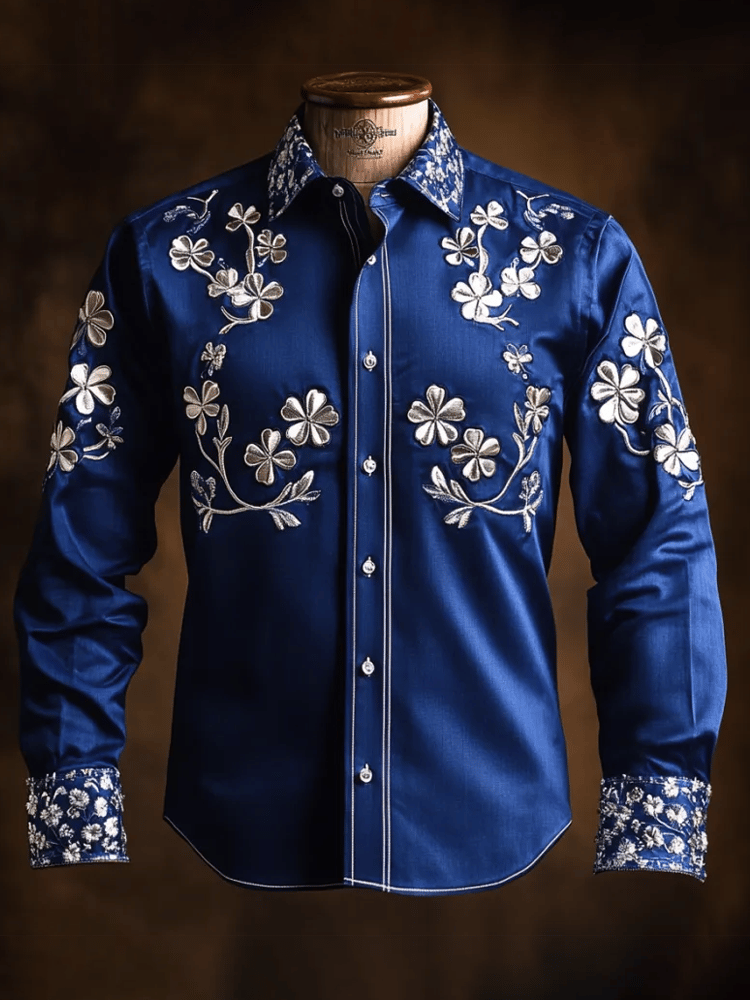 Camisa de lujo vintage diseño de manga larga para hombre