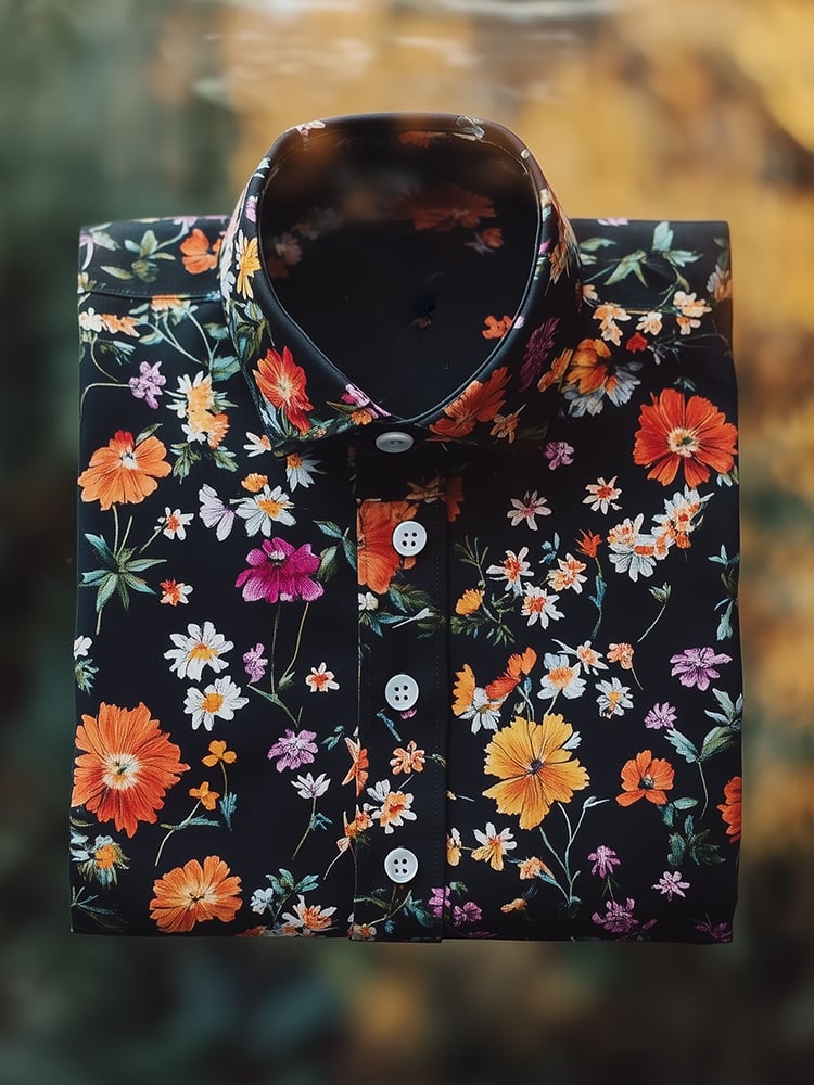 Camisa ejecutivo casual floral solapa de manga corta para hombre