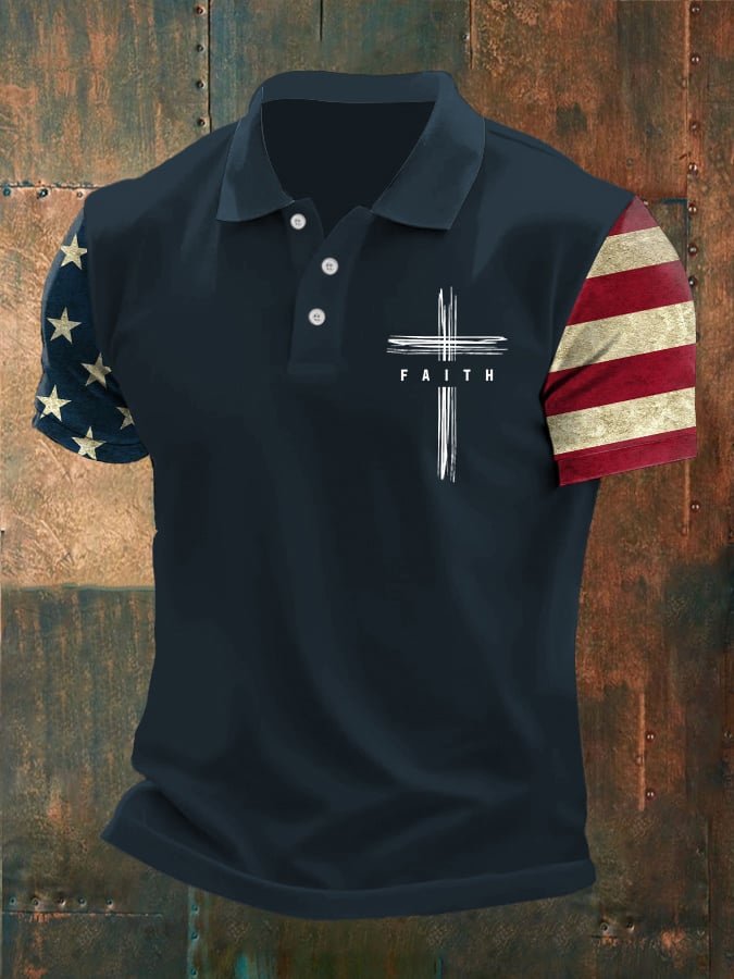 Camisa polo Independence Day camuflaje estampado casual para hombre