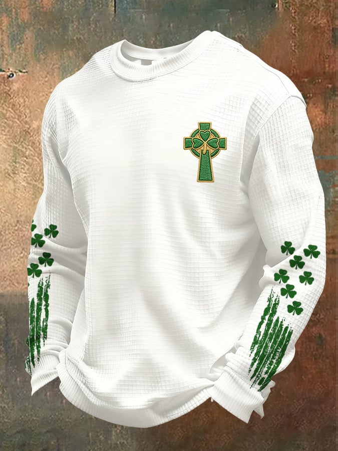 Camiseta casual St. Patrick's Day flag-themed tejido tipo waffle para hombre