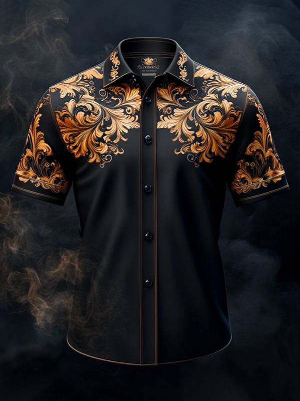 Camisa vintage Dark Baroque estampado de manga corta para hombre